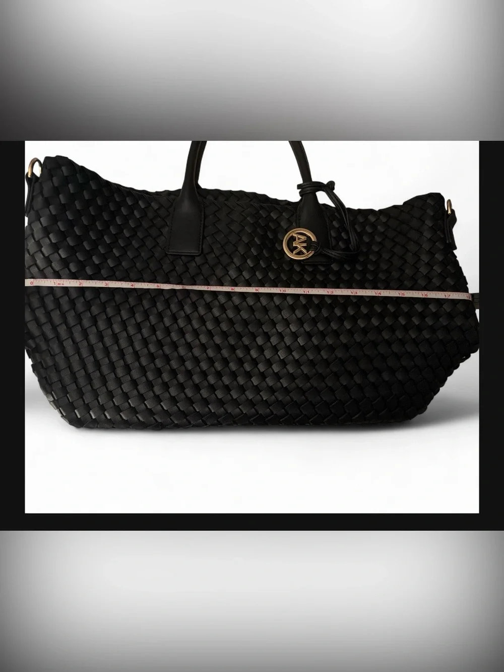 Anne Klein Black Woven Tote with Gold Charm
